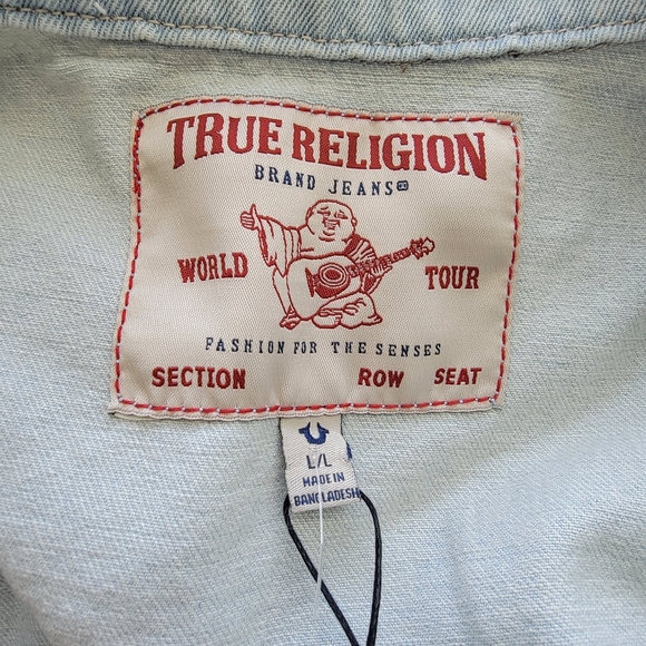 True Religion Jesse SN Trucker Jacket Light Blossom Wash Men's Denim Large - Picture 11 of 16